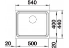 Drez oceľový jednokomorowy Blanco Etagon 500-U 53x46 cm závesné bez automatickej zátky, oceľový 