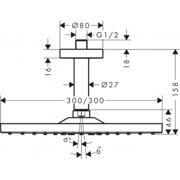 Horná sprcha Hansgrohe Raindance E 300 1jet, 30x30cm, stropné pripojenie, čierna matnéný