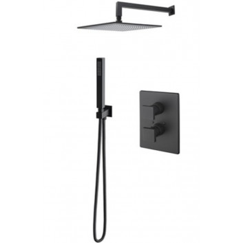 Sprchový set Vicario, podomietkový, Batéria termostatická, Horná sprcha 20cm, čierna matnéný