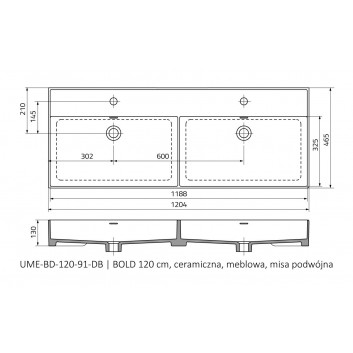 Umývadlo nábytkové Oristo UNI Bold, 120x46cm, z prepadom, keramický, biela