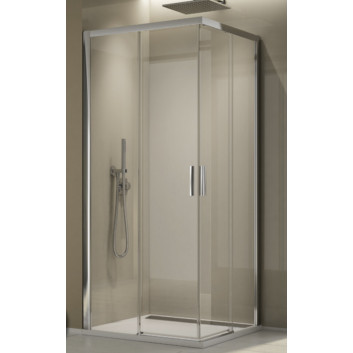 Štvorcový sprchovací kút rohová Sanswiss Top-Line S, 80x80cm, posuvné dvere, sklo číre, profil čierna matnéný