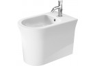 Bidet stojaci przyścienne Duravit White Tulip, 58x37cm, z prepadom, otvor na batériu, biely
