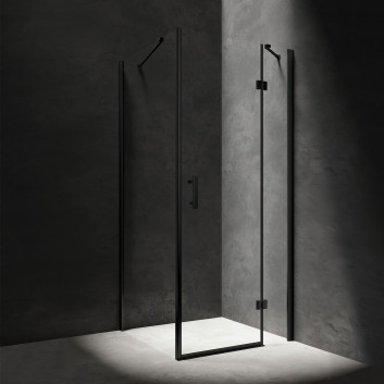 Štvorcová Sprchový kút Omnires Manhattan, 80x90cm, dverí sklopné, sklo transparentní, profil čierna matnéný