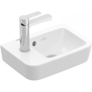 Malá umývadlo závesné Villeroy&Boch O.novo, 36x25cm, z prepadom, otvor na batériu, AntiBac, CeramicPlus, Weiss Alpin