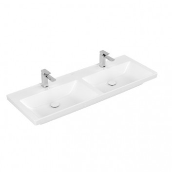 Umývadlo nábytkové dvojitý Villeroy & Boch Subway 3.0, 130x47cm, z prepadom, 2 otwory na armatúru, Weiss Alpin