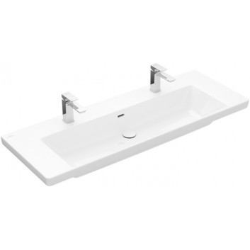 Umývadlo nábytkové dvojitý Villeroy & Boch Subway 3.0, 130x47cm, z prepadom, 2 otwory na armatúru, Weiss Alpin