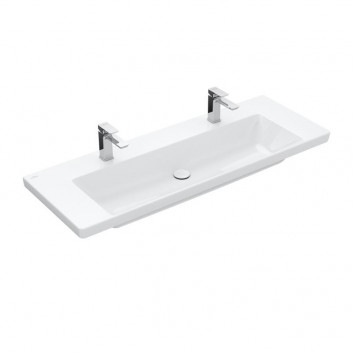 Umývadlo nábytkové dvojitý Villeroy & Boch Subway 3.0, 130x47cm, z prepadom, 2 otwory na armatúru, Weiss Alpin