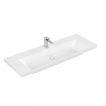 Umývadlo nábytkové Villeroy & Boch Subway 3.0, 130x47cm, z prepadom, 2 otwory na armatúru, Weiss Alpin