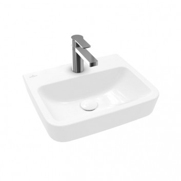 Umývadlo závesné Villeroy & Boch O.novo, 45x37cm, z prepadom, otvor na batériu, Weiss Alpin