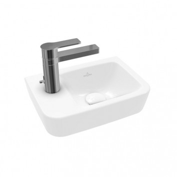 Malá umývadlo závesné Villeroy&Boch O.novo, 36x25cm, z prepadom, otvor na batériu, Weiss Alpin