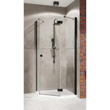 Štvorcový sprchovací kút symetrická Radaway Essenza New Black PTJ 100x100 dverí ľavé, profil čierna, sklo číre- sanitbuy.pl