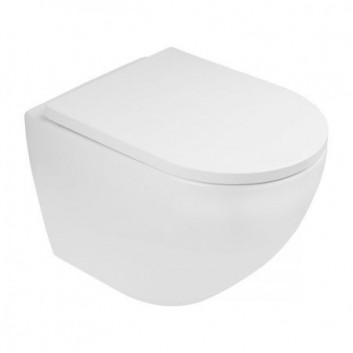 Súprava závesné WC wc Oltens Hamnes, 52x35,5cm, PureRim, S povrchom SmartClean s pozvoľným sklápaním sedadlo Slim - biely