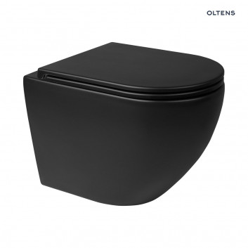 Súprava Oltens Hamnes misa WC Závěsná PureRim S povrchom SmartClean s pozvoľným sklápaním sedadlo Ovan Slim - čierna matnéný