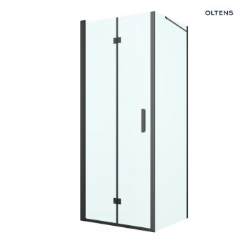 Oltens Hallan Sprchový kút 80x80 cm štvorcová čierna matnéný/sklo číre dverí s stenou