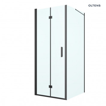 Oltens Hallan Sprchový kút 80x90 cm obdĺžniková čierna matnéný/sklo číre dverí s stenou