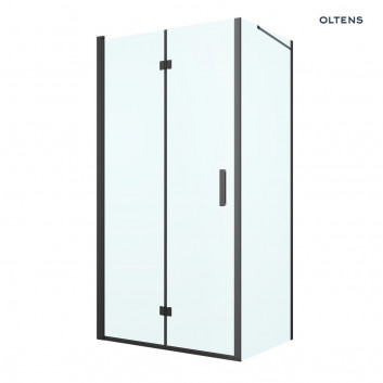 Oltens Hallan Sprchový kút 90x100 cm obdĺžniková čierna matnéný/sklo číre dverí s stenou 