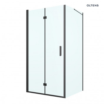 Oltens Hallan Sprchový kút 100x90 cm protokątna čierna matnéný/sklo číre dverí s stenou
