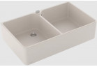 Zlew dwukomorowy 90 X Zlew dwukomorowy, włącznie Súprava odtokový s automatickým uzáverom, z Keramický, 900 x 550 mm, Crema CeramicPlus