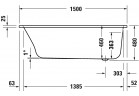 Vaňa s hydromasážou 150x75cm, Duravit Qatego, Combi-System P - Biely