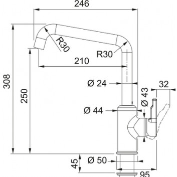 Drezová batéria Franke Urban , výška 308mm, otočné výtokové rameno, chróm