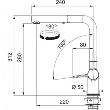 Batéria s otočným výtokovým ramienkom Franke Active L pull-out spray , výška 312mm, výtokové rameno výsuvné, chróm