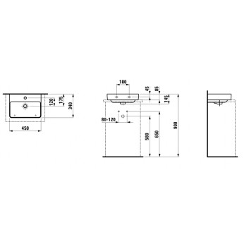 Umývadlo s otvorom i prepadom, Laufen PRO S 45x34cm, biela