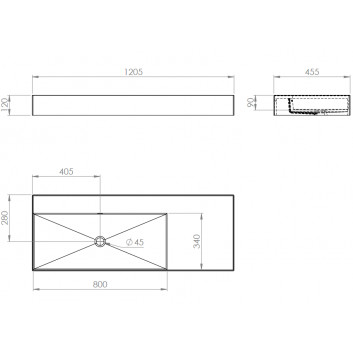 Umývadlo stenová ľavé 120.5x45.5cm, Elita Solid-Surface, biely matnéný/čierna matnéný