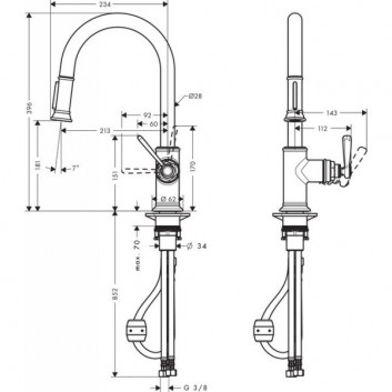 Drezová batéria Axor Montreux, wys. 39,6 cm, páková, s výsuvnou sprchou, DN15, chróm- sanitbuy.pl