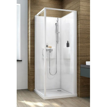 Sprchový kút czterościenna Sanplast Basic Complete, 90 cm kompletná, sklo číre, biele profily