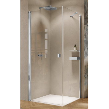 Sprchové Krídlové dvere na mieru Huppe Solva bez rámu, upevnenie ľavé, 500-1250 x 200x1200 mm, s pevnou bočnou stenou, sklo číre Anti-Plaque, profil chróm/strieborná lesklá