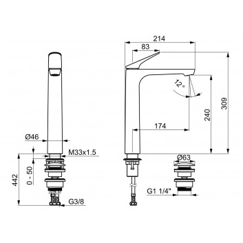 Umyvadlová batéria HansaGenesis, na postavení, páková - chróm
