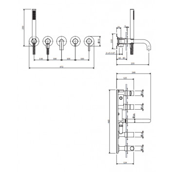 Vaňová batéria 5-otvorová podomietková, Omnires Y - Čierna