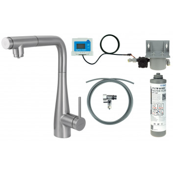 Drezová batéria Deante Magnetic v súprave do filtracji vody z elastyczną výtokovým ramenom - titanium 