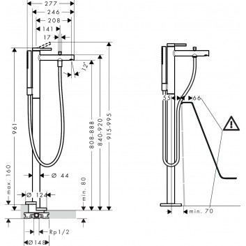Páková vaňová Batéria, voľne stojaca, Hansgrohe Tecturis E - Biely Matný