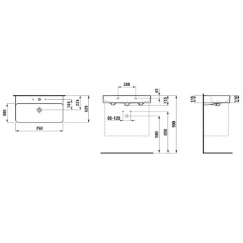 Umývadlo na stěnu 750 x 420 mm SaphirKeramik s otvorom pre batériu biela - sanitbuy.pl