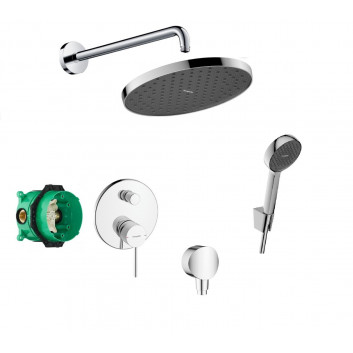 Sprchový set Hansgrohe WallStoris, na stěnu, Batéria termostatická, 1 wyjście vody, s košíkom, wieszakiem i suwakiem, čierna matnéný