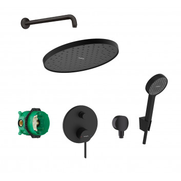 Sprchový set Hansgrohe WallStoris, na stěnu, Batéria termostatická, 1 wyjście vody, s košíkom, wieszakiem i suwakiem, čierna matnéný
