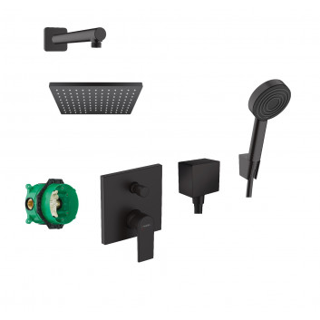 Sprchový set Hansgrohe WallStoris, na stěnu, Batéria termostatická, 1 wyjście vody, s košíkom, wieszakiem i suwakiem, čierna matnéný