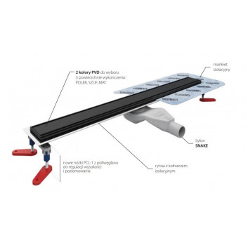 Súprava Wiper New Premium, žľab 110 cm, Ponente, z rotačným syfonem snake 360, szlif