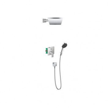 Sprchový set Hansgrohe WallStoris, na stěnu, Batéria termostatická, 1 wyjście vody, s košíkom, wieszakiem i suwakiem, čierna matnéný