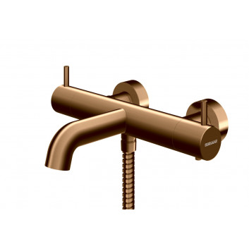 Sprchový set Kohlman Axel Brushed Copper s batériou termostatickou, na stěnu, okrúhla Horná sprcha 25 cm - szczotkowana miedź