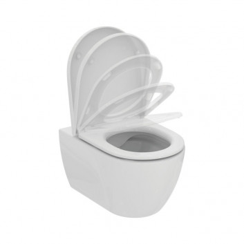 Misa WC Ideal Standard i.life B Rimless, 54x35,5cm Závěsná bez splachovacieho kruhu biela + sedátko Ideal Standard i.life B, s pozvoľným sklápaním 